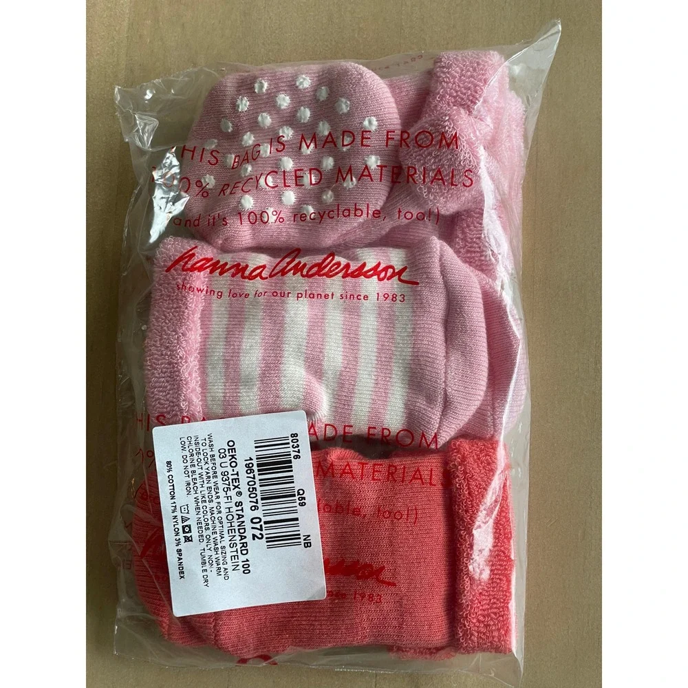 NEW Hanna Andersson NEWBORN Baby Gripper Socks 3 Pair Pink Stripe NIP OEKO-TEX